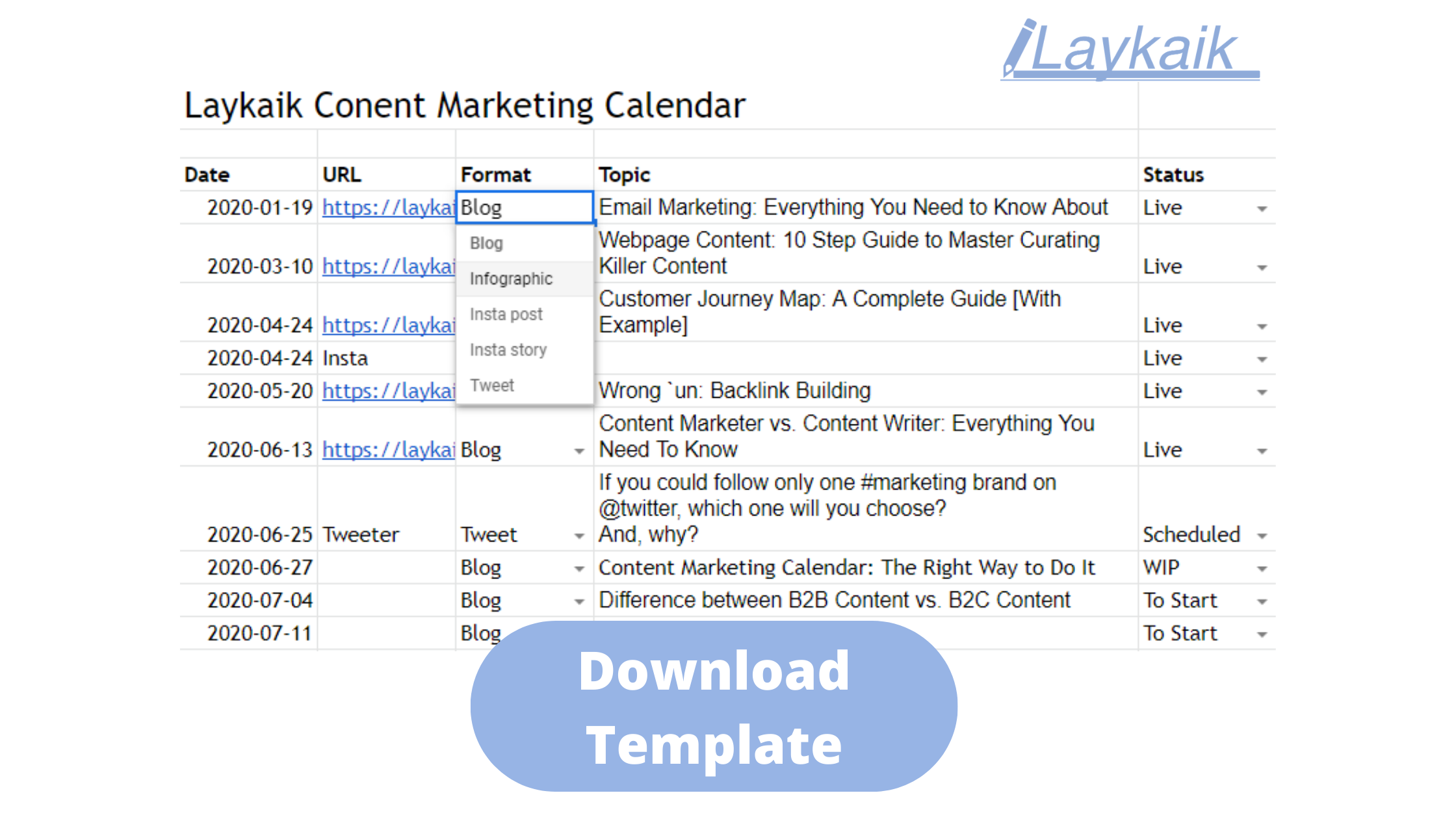 Download Content Marketing Calendar Template